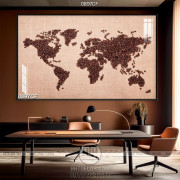 Tranh bản đồ thế giới bằng hạt cà phê in uv