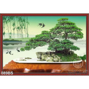 Tranh bonsai lâu năm và hồ nước đẹp