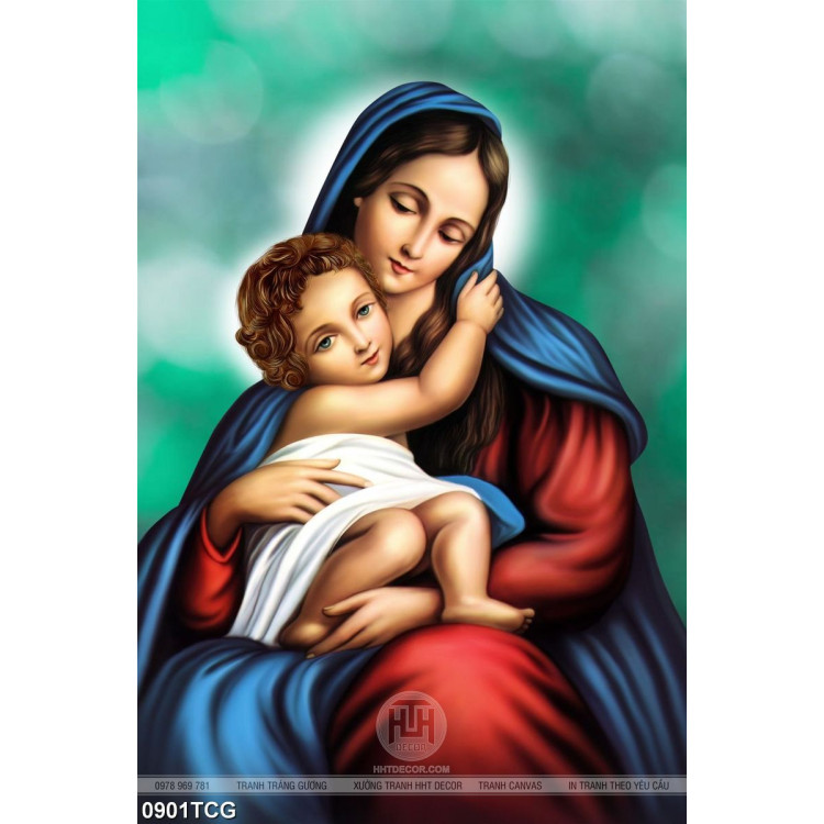Tranh công giáo psd đức mẹ Maria đang ôm ấp hài nhi