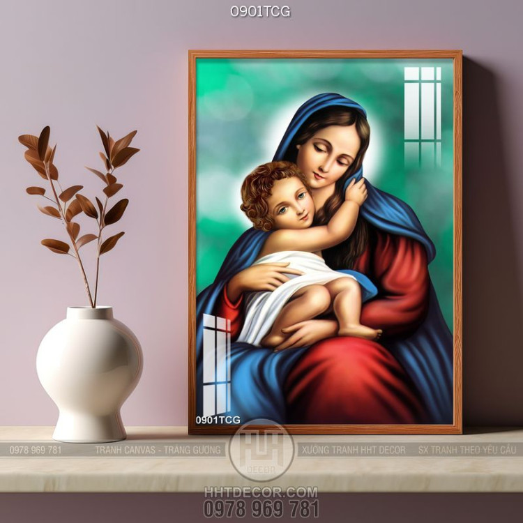 Tranh công giáo psd đức mẹ Maria đang ôm ấp hài nhi