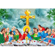 Tranh công giáo tiệc bàn ly của thánh đồ bên cây thánh giá