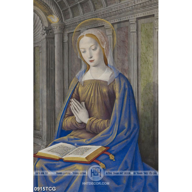 Tranh công giáo đức mẹ Maria đọc kinh cầu nguyện in uv