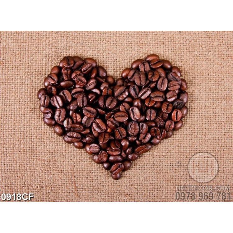 Tranh trái tim ghép bằng những hạt cà phê treo tường