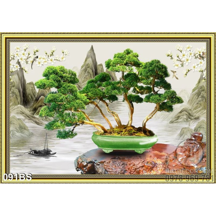 Tranh bonsai độc lạ và cái bàn gỗ