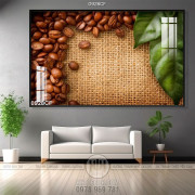 Tranh những hạt cà phê trên tấm vải bố trang trí bức tường