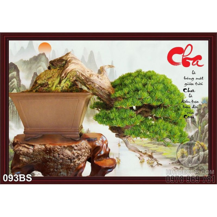 Tranh bonsai wall chữ cha đẹp ấn tượng