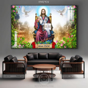 Tranh công giáo chúa Jesus bên vườn hoa hồng in uv