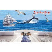 Tranh thuận buồm xuôi gió và con cá voi khổng lồ 3d đẹp