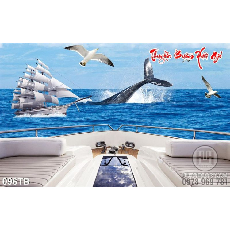 Tranh thuận buồm xuôi gió và con cá voi khổng lồ 3d đẹp