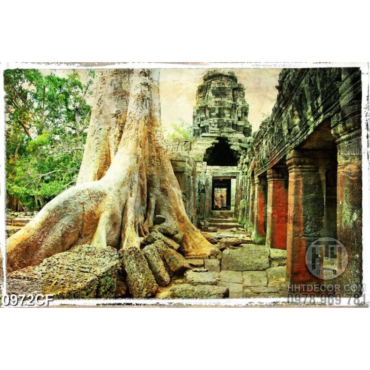 Tranh cây cổ thụ trong đền thờ treo tường quán cà phê