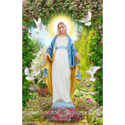 Tranh công giáo 3d đức mẹ Maria bên vườn hoa hồng thắm