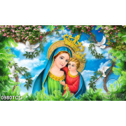 Tranh công giáo 3d đức mẹ Maria bế thiên thần nhỏ trên tay