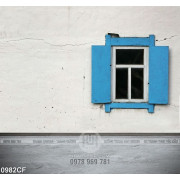 Tranh khung cửa sổ quán cà phê màu xanh dương in uv