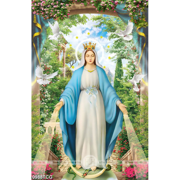 Tranh công giáo mẹ Maria ban phước lành cho muôn loài
