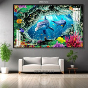 Tranh Đại Dương, cá heo 3D treo tường đẹp