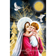 Tranh công giáo mẹ Maria hôn hài nhi bé nhỏ bên bồ câu 