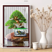 Tranh bonsai khổ dọc chim công đẹp