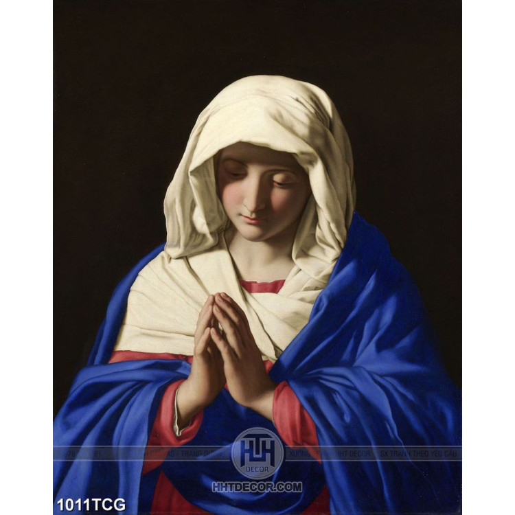 Tranh công giáo 3d đức mẹ Maria cầu nguyện trong đêm tối