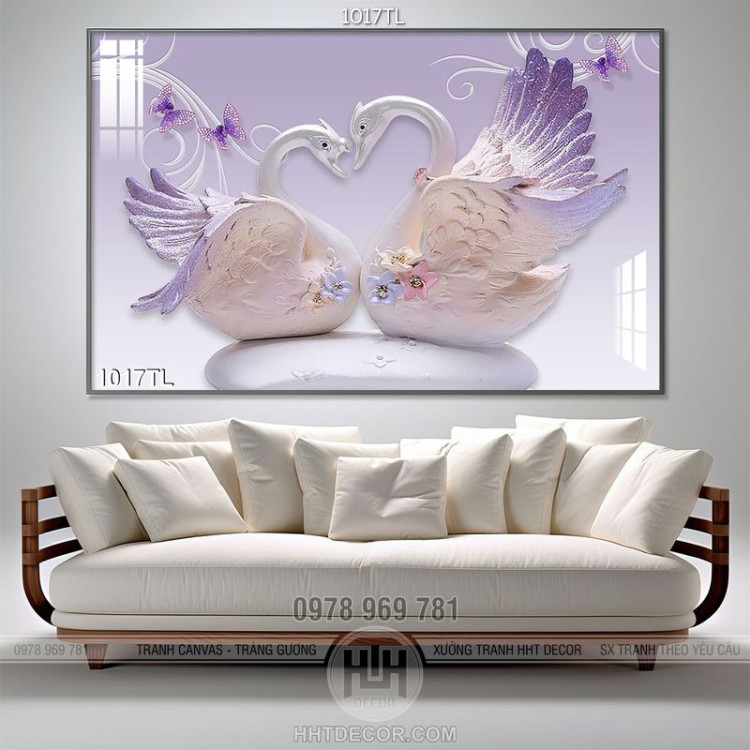 Tranh lụa 3D chim thiên nga trang trí phòng ngủ