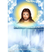 Tranh công giáo chúa Giêsu hiện hữu bên dòng thác lớn 