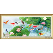 Tranh vẽ cá chép và hoa sen 3d
