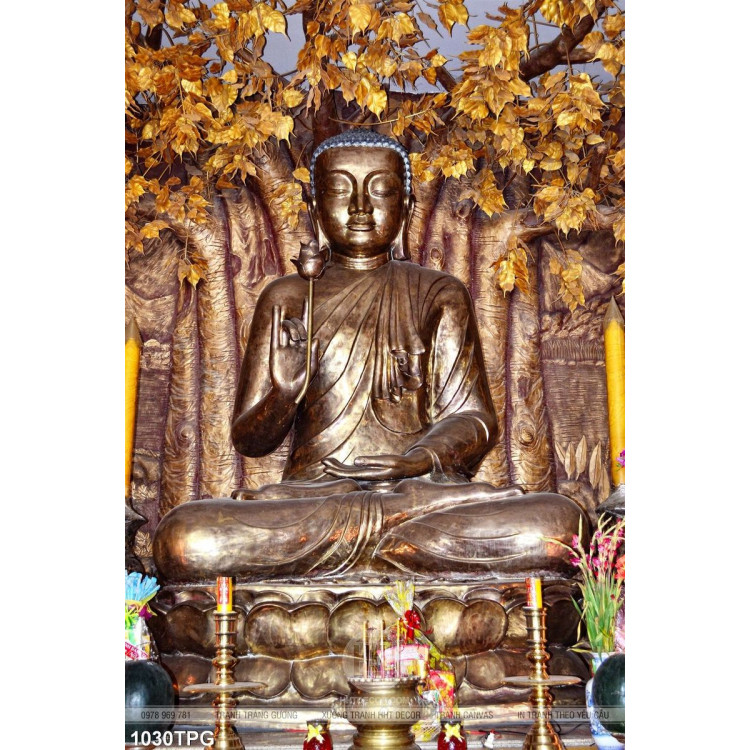 Tranh tượng Phật Tổ dưới cây Bồ Đề bằng đồng