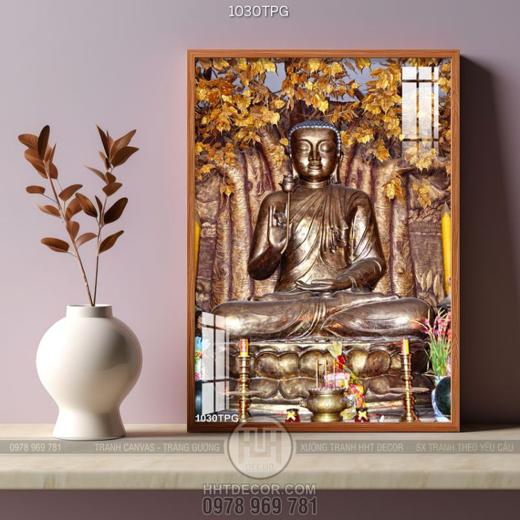 Tranh tượng Phật Tổ dưới cây Bồ Đề bằng đồng