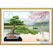 Tranh bonsai dáng đẹp và hồ nước