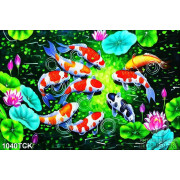 Tranh hoa sen cá koi vẽ đẹp ấn tượng 3d