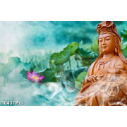 Tranh tượng Phật Quan Âm và nền hoa Sen