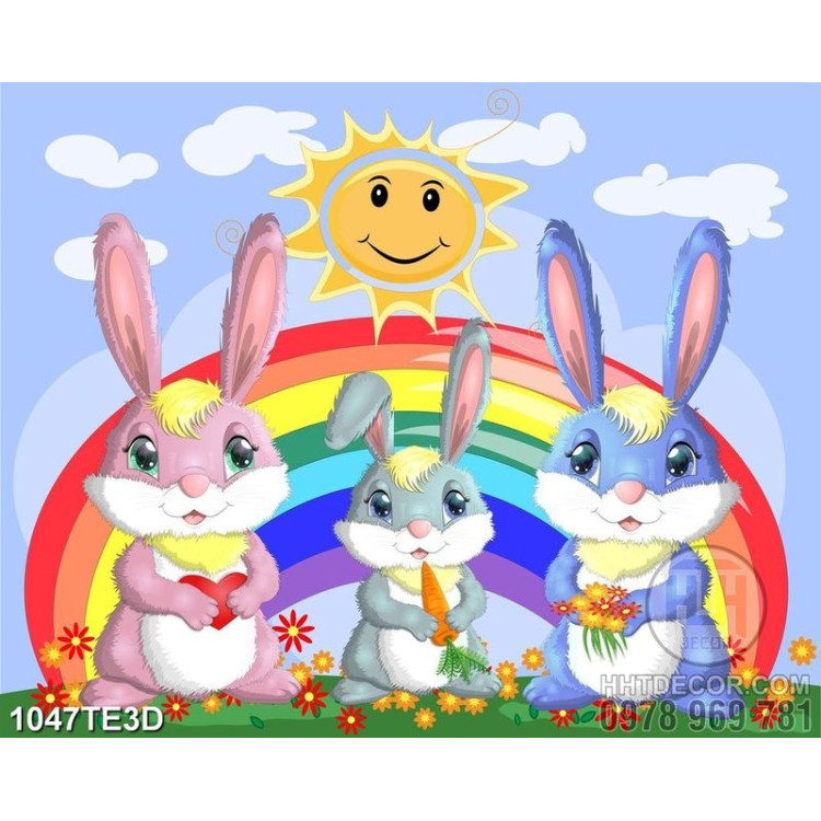 Tranh 3 chú thỏ con trang trí phòng trẻ em đẹp