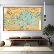 Tranh bản đồ thế giới trang trí bức tường quán cà phê