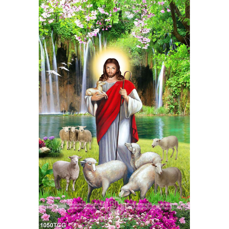 Tranh công giáo 3d tình yêu thương của chúa bên đàn cừu