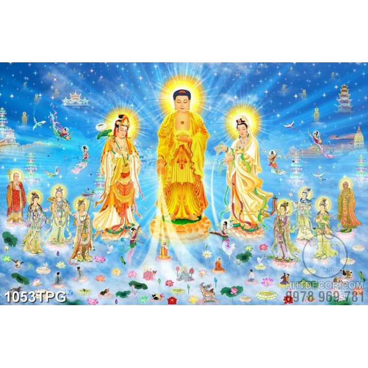 Tranh Phật Tổ và 2 vị Bồ Tát chầu trời