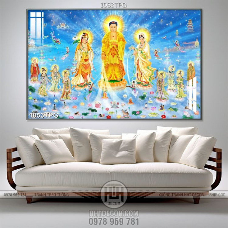 Tranh Phật Tổ và 2 vị Bồ Tát chầu trời