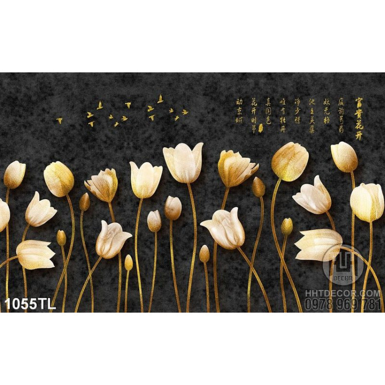 Tranh hoa tulip dát vàng độ đáo treo tường