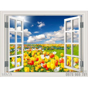Tranh cửa sổ và hoa tulip