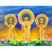 Tranh tường Phật Tổ và 2 vị Bồ Tát bằng vàng
