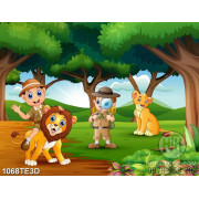 Tranh sư tử và hổ trong rừng in tường phòng trẻ em