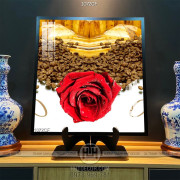 Tranh những hạt cà phê bên bông hồng nhung in uv
