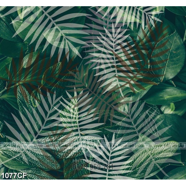 Tranh rừng lá xanh vẽ trên tường quán cà phê in uv