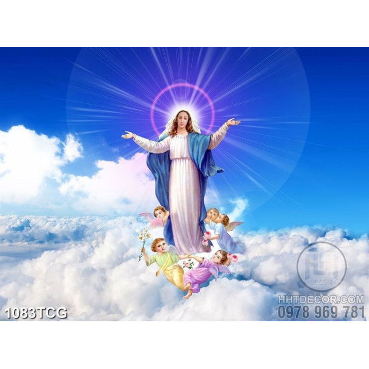 Tranh Mẹ Maria và thiên thần chất lượng cao