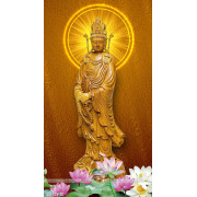 Tranh tượng Phật Quan Âm bằng gỗ và hoa Sen