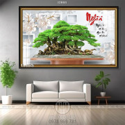 Tranh bonsai chữ nghĩa và nền 3d