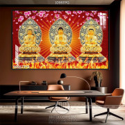 Tranh 3 tượng Phật ngồi chất lượng cao