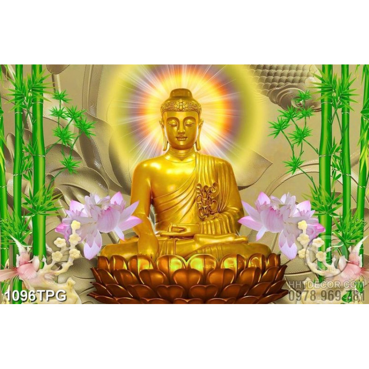 Tranh tươợng Phật Thích Ca bằng vàng và tre