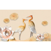 Tranh lụa 3D chim Hạc và hoa Sen mới nhất hiện nay