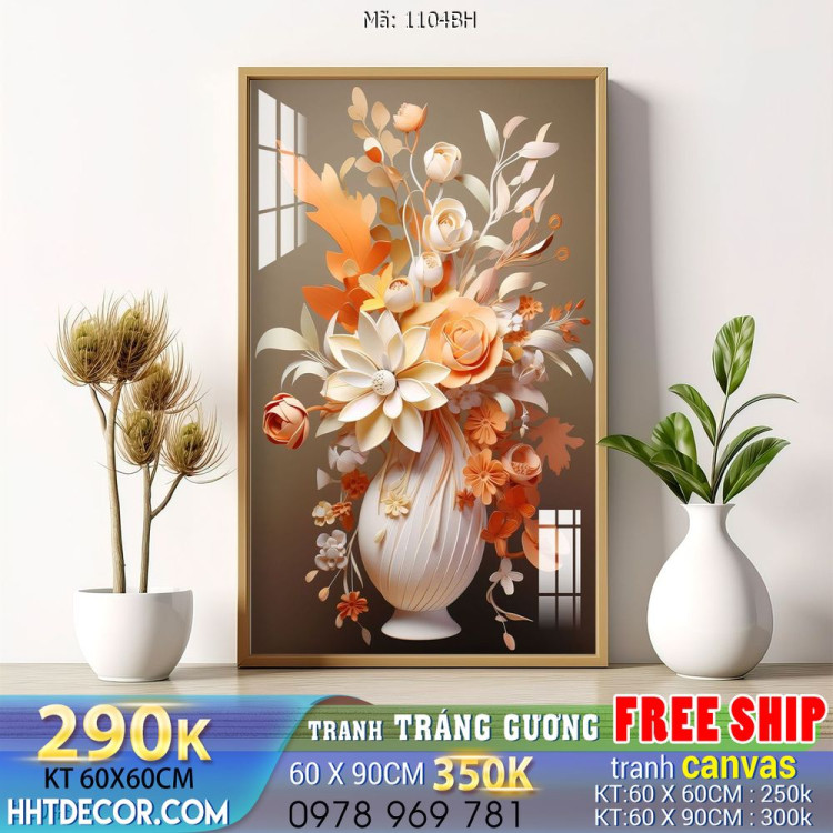 Mẫu tranh bình hoa nghệ thuật decor tường 