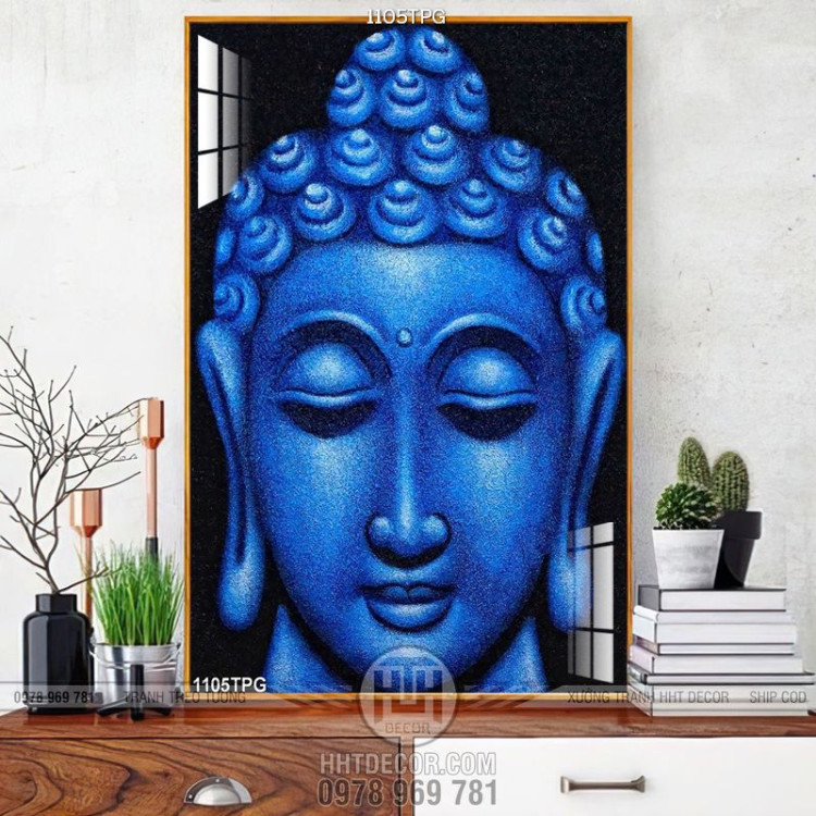 Tranh Tượng điêu khắc Phật màu xanh