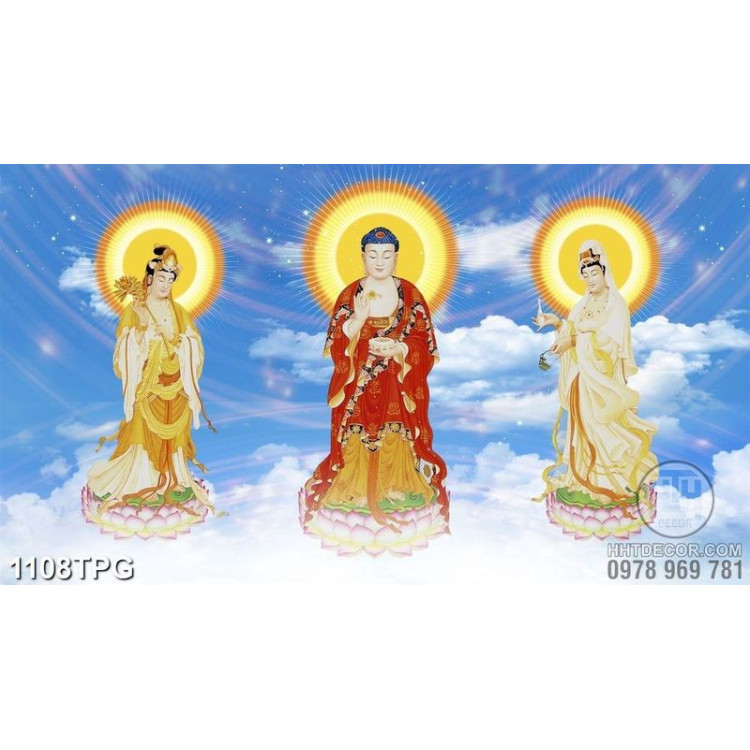 Tranh Phật Quan Âm và Phật Tổ trên trời